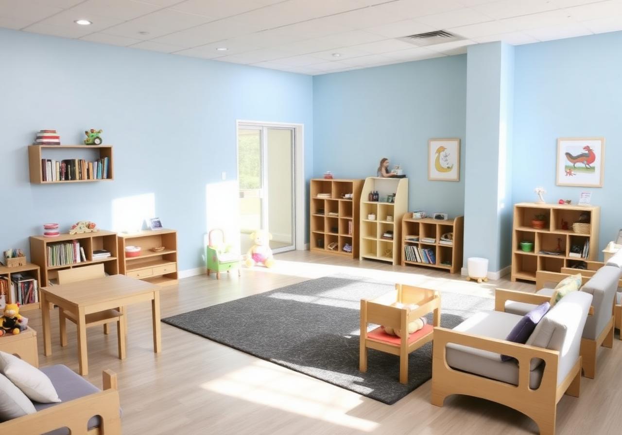 Bright, child-friendly supervised visitation room